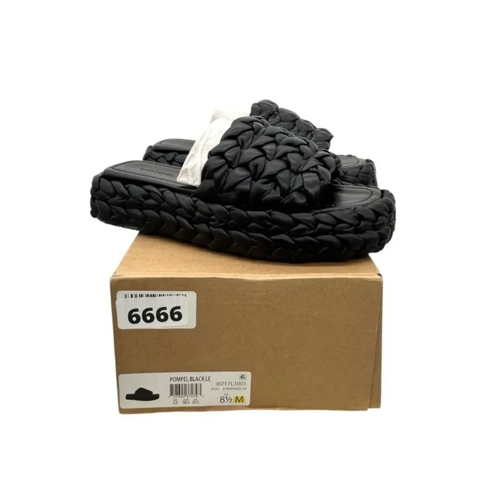 Vince Pompei Braided Leather Platform Slide Sandals Black Women’s 8.5 New